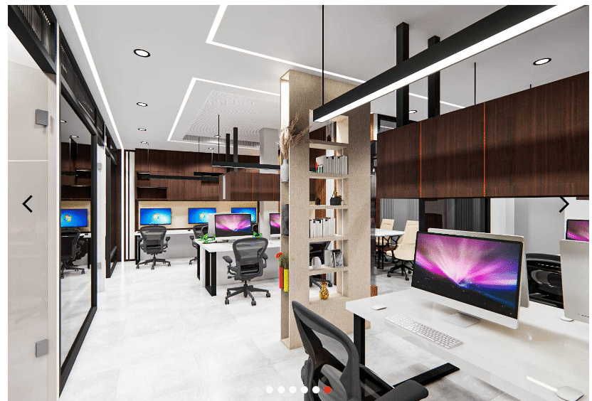 Modern office interior architecture featuring open workstations, ergonomic chairs, wooden overhead cabinets, glass partitions and linear ceiling lights by Amartya Architects, Delhi NCR.